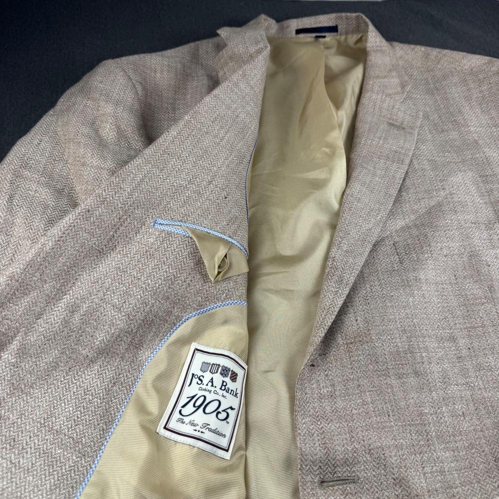 Jos. A. Bank 1905 Men 48L Tan Herringbone 100% Linen Tailored Fit Sport Coat